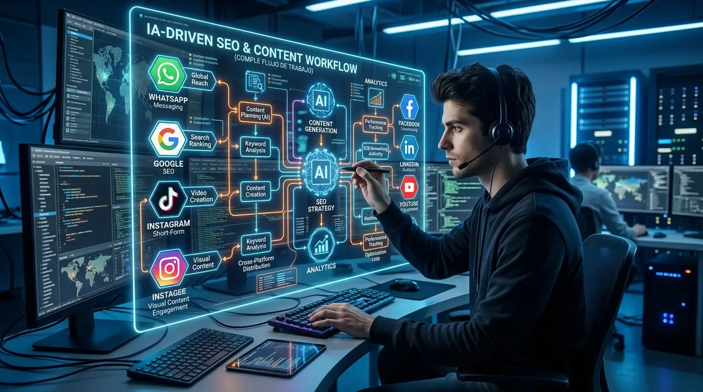 Contenido con IA para empresas: workflow de SEO y redes sociales